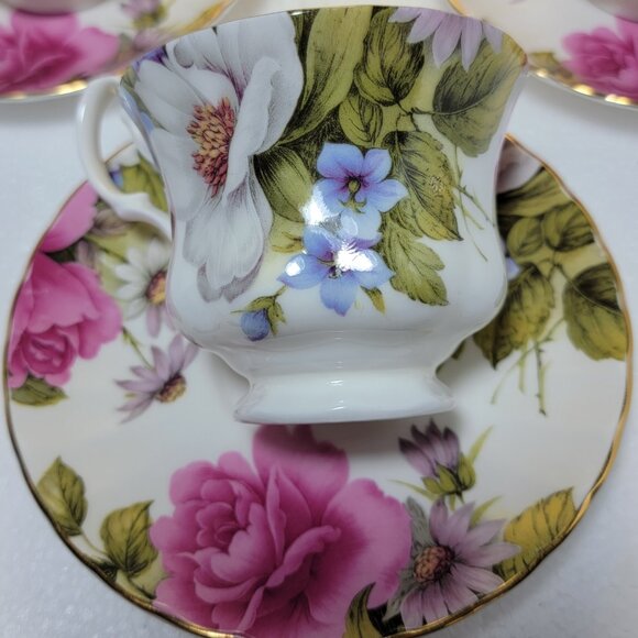 Royale Garden Staffordshire Fine Bone China Teacups and Saucers - Picture 3 of 7